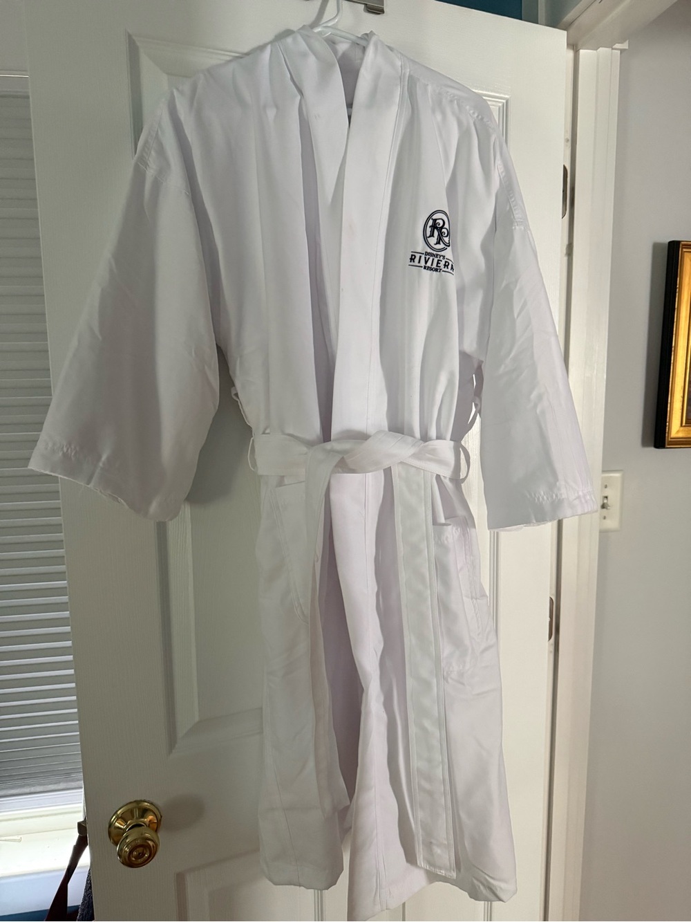 Disney White Robe with Navy Embroidered Riviera Logo